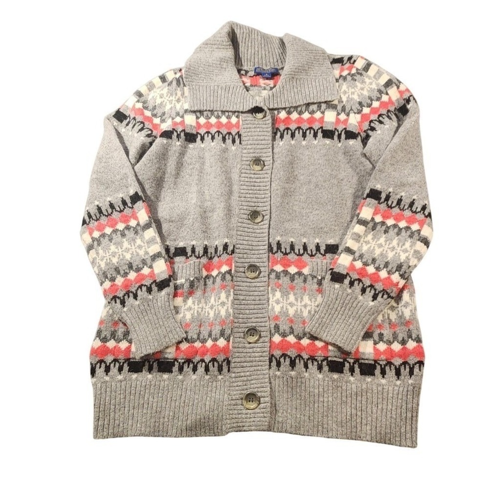 Pendleton Cardigan Sweater Womens Small Petite Gray Fair Isle Wool Angora Button
